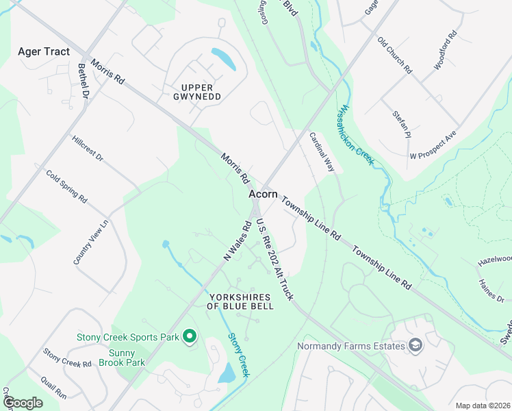map of restaurants, bars, coffee shops, grocery stores, and more near Morris Rd & N Wales Rd in Blue Bell