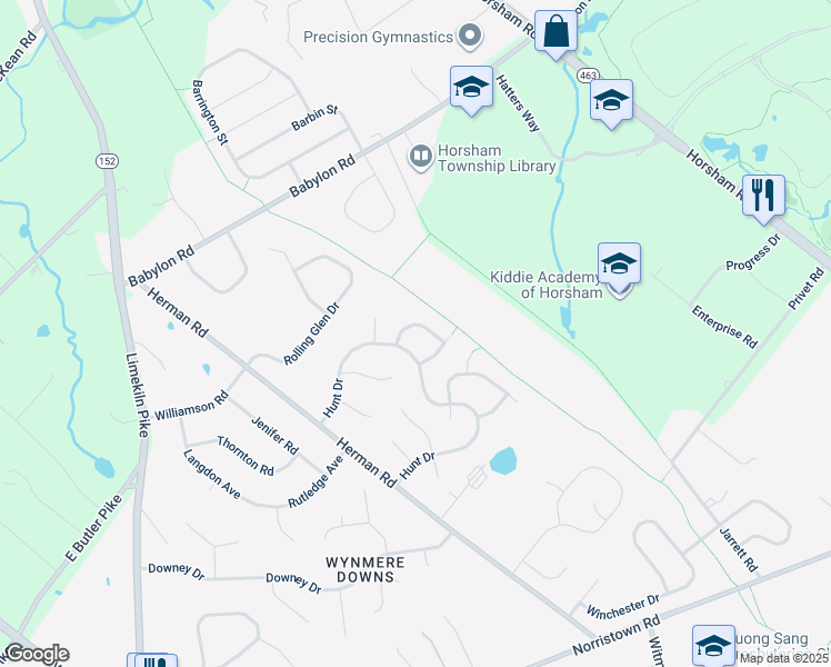 map of restaurants, bars, coffee shops, grocery stores, and more near 11 Cavalry Drive in Horsham