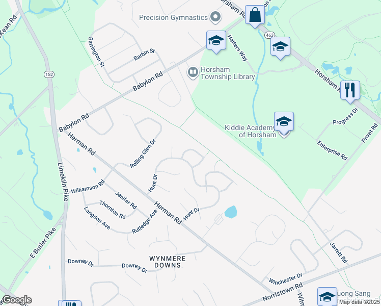 map of restaurants, bars, coffee shops, grocery stores, and more near 11 Cavalry Drive in Horsham