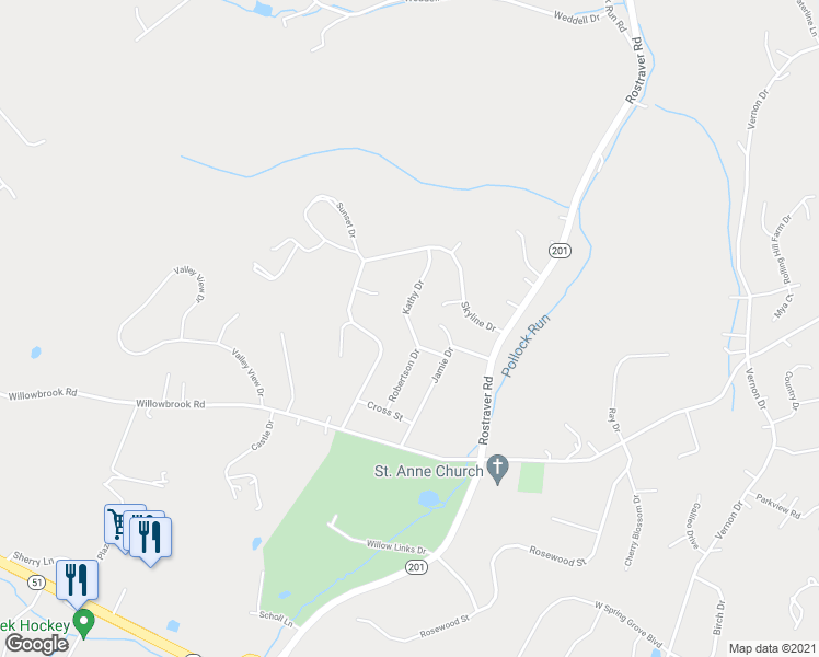 map of restaurants, bars, coffee shops, grocery stores, and more near 315 Kathy Drive in Belle Vernon