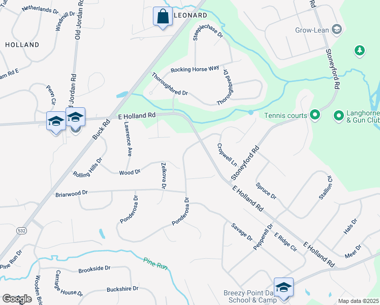 map of restaurants, bars, coffee shops, grocery stores, and more near 107 Ponderosa Drive in Holland