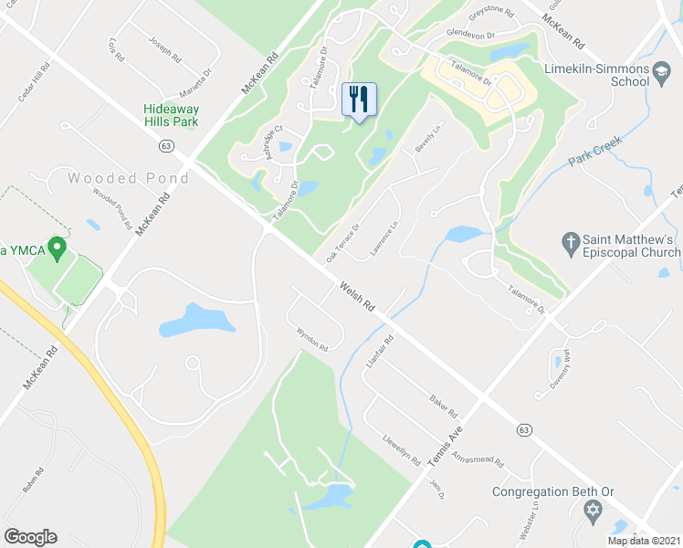 map of restaurants, bars, coffee shops, grocery stores, and more near 1120 Welsh Road in Ambler