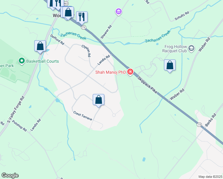 map of restaurants, bars, coffee shops, grocery stores, and more near 2851 Defford Road in Norristown