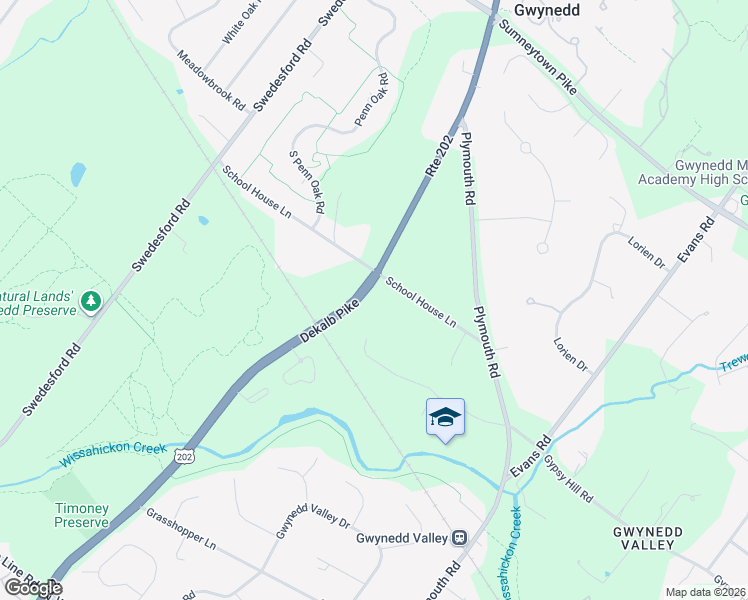 map of restaurants, bars, coffee shops, grocery stores, and more near 1624 School House Lane in Gwynedd Valley