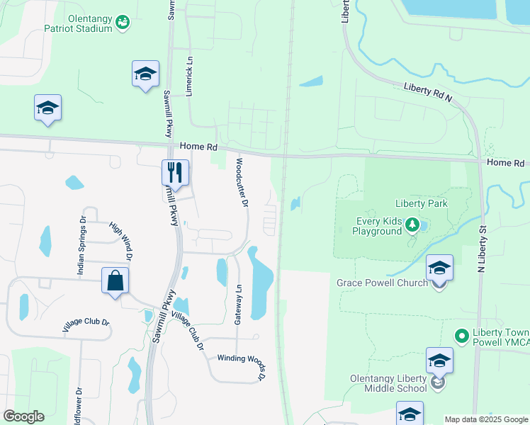 map of restaurants, bars, coffee shops, grocery stores, and more near 7533 Woodcutter Drive in Powell
