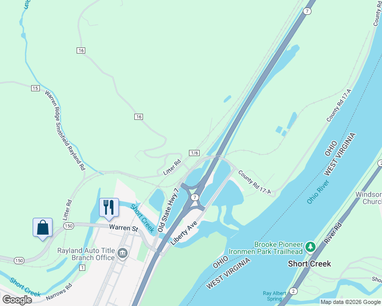 map of restaurants, bars, coffee shops, grocery stores, and more near 4050 County Road 16 in Rayland