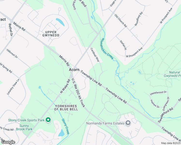 map of restaurants, bars, coffee shops, grocery stores, and more near 117 Township Line Road in North Wales