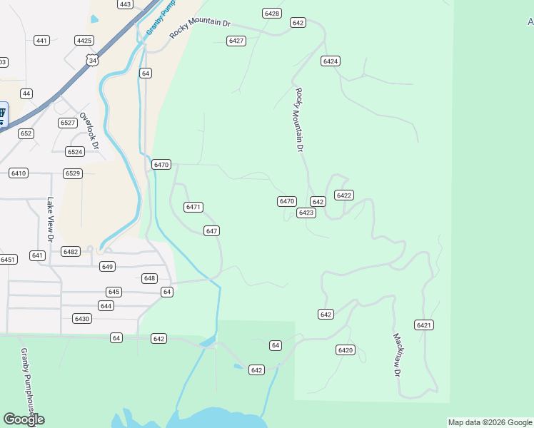 map of restaurants, bars, coffee shops, grocery stores, and more near 247 County Road 647 in Grand Lake