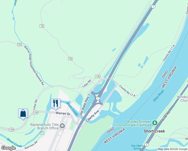 map of restaurants, bars, coffee shops, grocery stores, and more near 4050 County Road 16 in Rayland