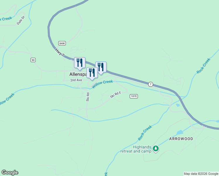 map of restaurants, bars, coffee shops, grocery stores, and more near 360 County Road 107E in Allenspark