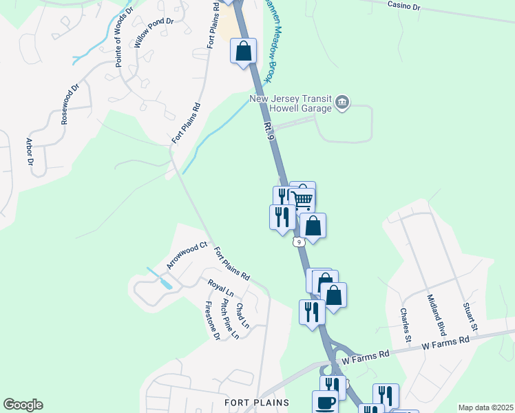 map of restaurants, bars, coffee shops, grocery stores, and more near 9 U.S. 9 in Englishtown