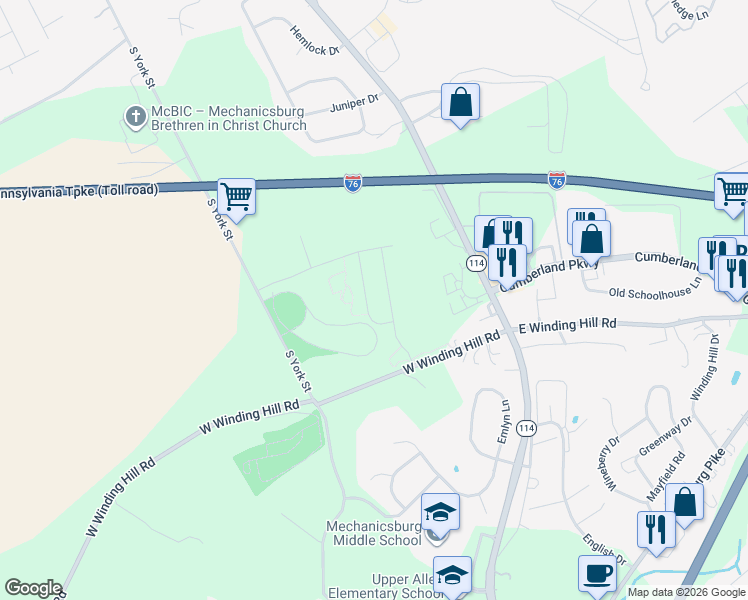 map of restaurants, bars, coffee shops, grocery stores, and more near 1313 Innox Road in Mechanicsburg