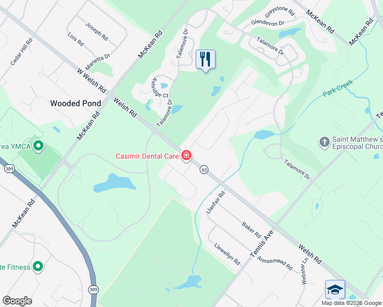 map of restaurants, bars, coffee shops, grocery stores, and more near 1120 Welsh Road in Ambler