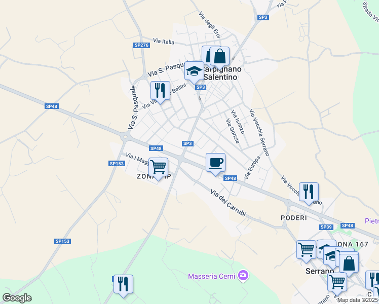 map of restaurants, bars, coffee shops, grocery stores, and more near Via Ugo Foscolo in Provincia di Lecce