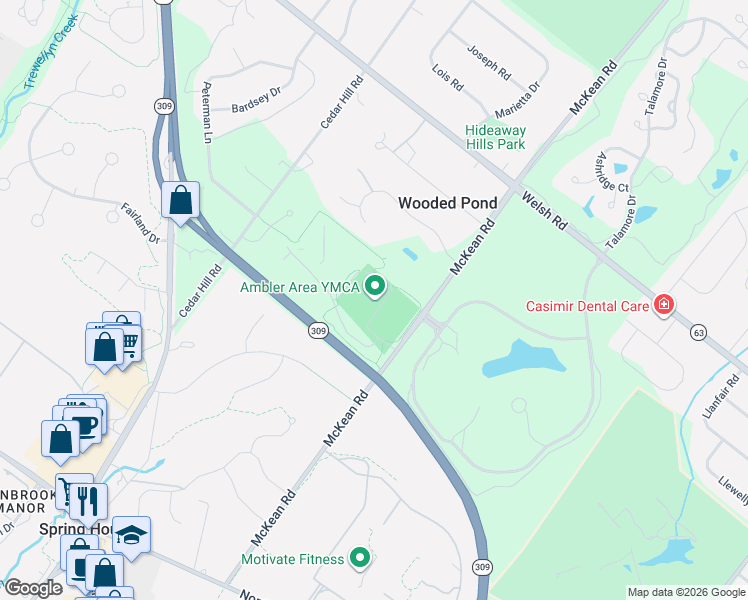 map of restaurants, bars, coffee shops, grocery stores, and more near 1325 McKean Road in Montgomery County