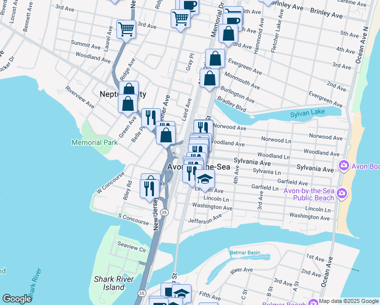 map of restaurants, bars, coffee shops, grocery stores, and more near in Avon-by-the-Sea