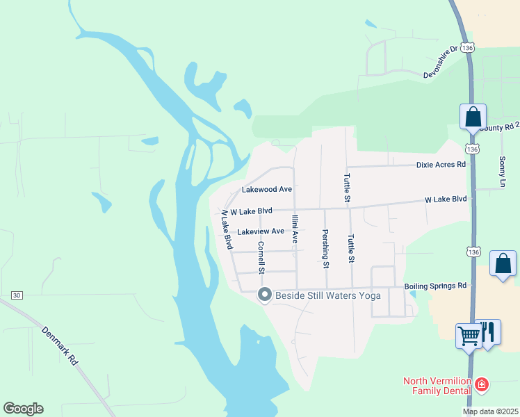 map of restaurants, bars, coffee shops, grocery stores, and more near 400-416 West Lake Boulevard in Danville
