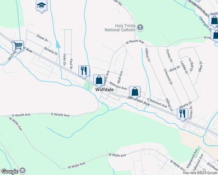 map of restaurants, bars, coffee shops, grocery stores, and more near 2264 Burkett Lane in Washington