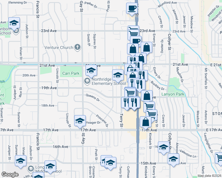 map of restaurants, bars, coffee shops, grocery stores, and more near 908 19th Avenue in Longmont