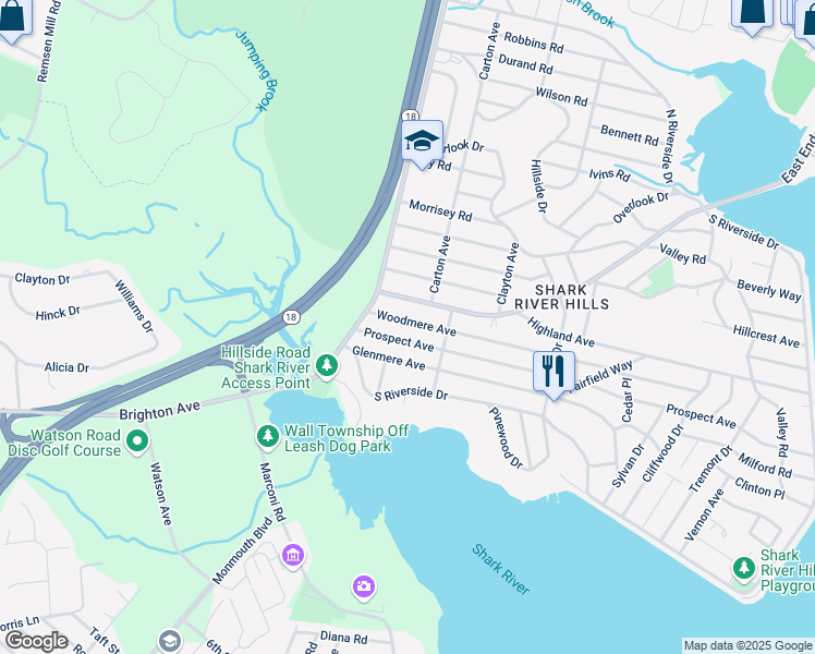 map of restaurants, bars, coffee shops, grocery stores, and more near 516 Woodmere Avenue in Neptune City