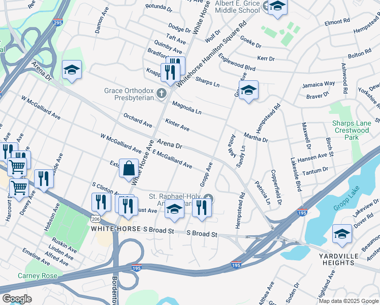 map of restaurants, bars, coffee shops, grocery stores, and more near 1911 Arena Drive in Hamilton Township