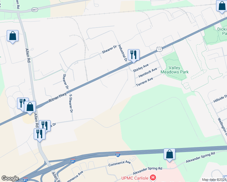 map of restaurants, bars, coffee shops, grocery stores, and more near 1700 Ritner Highway in Carlisle