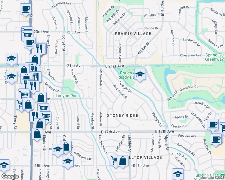 map of restaurants, bars, coffee shops, grocery stores, and more near 166 Wetterhorn Way in Longmont