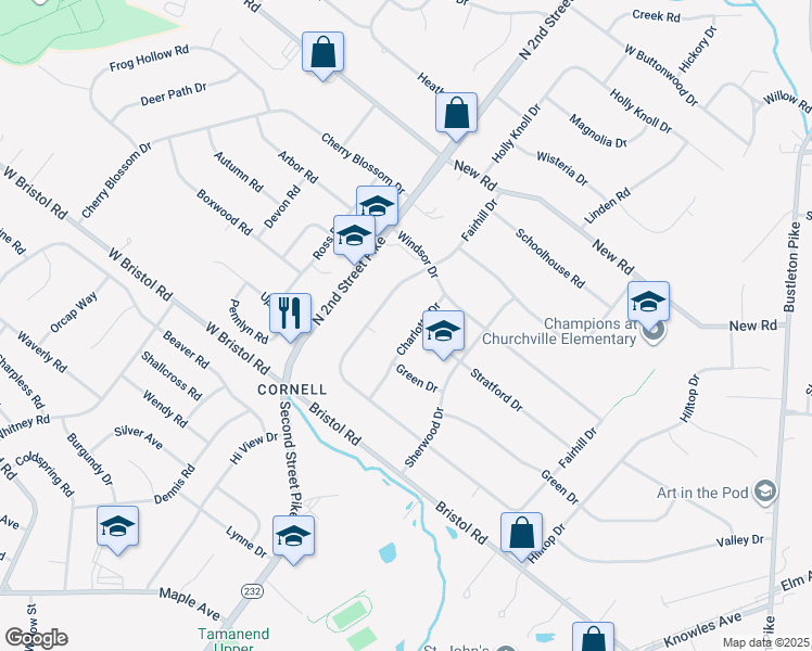 map of restaurants, bars, coffee shops, grocery stores, and more near 72 Charlotte Drive in Southampton