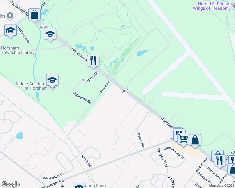 map of restaurants, bars, coffee shops, grocery stores, and more near 795 Horsham Road in Horsham