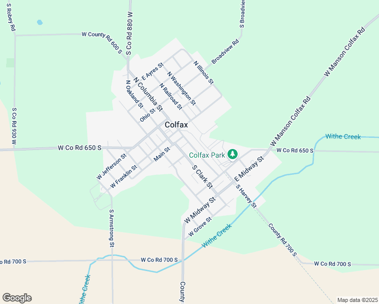 map of restaurants, bars, coffee shops, grocery stores, and more near 207 South Clark Street in Colfax