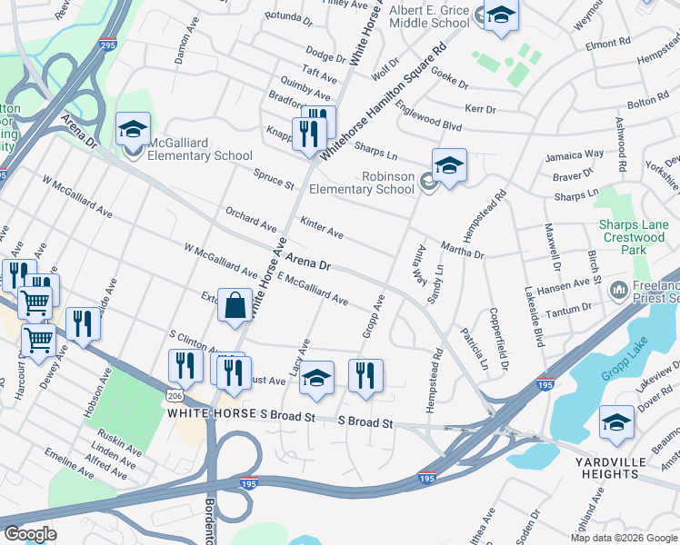 map of restaurants, bars, coffee shops, grocery stores, and more near 2007 Kinter Avenue in Trenton