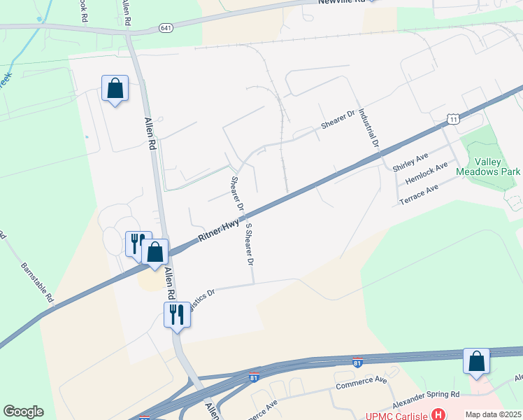 map of restaurants, bars, coffee shops, grocery stores, and more near 1700 Ritner Highway in Carlisle