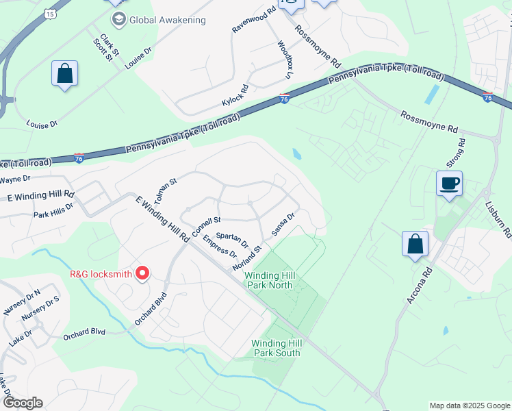map of restaurants, bars, coffee shops, grocery stores, and more near 1673 Haralson Drive in Mechanicsburg