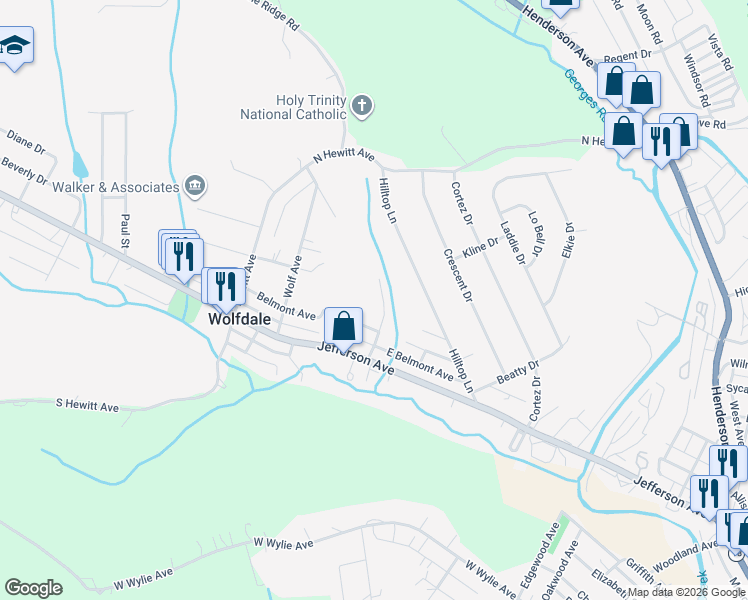 map of restaurants, bars, coffee shops, grocery stores, and more near 135 Melody Lane in Washington