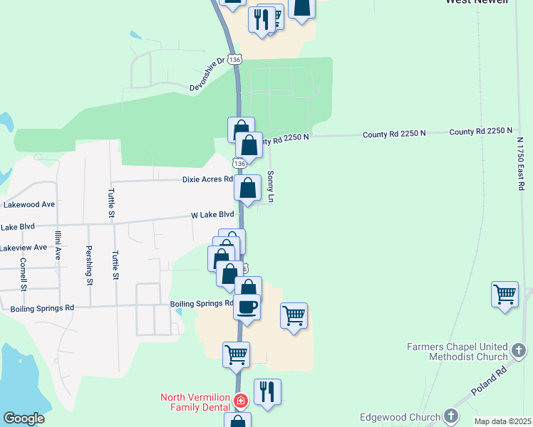 map of restaurants, bars, coffee shops, grocery stores, and more near 3816 Sonny Lane in Danville