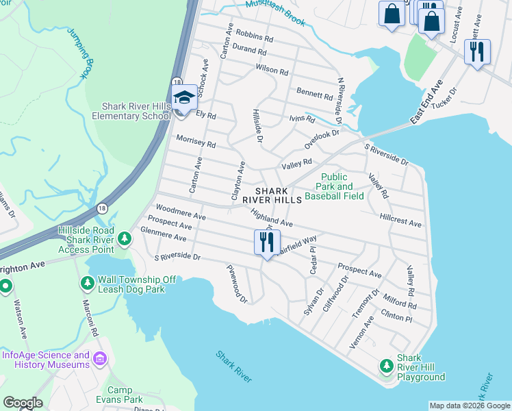 map of restaurants, bars, coffee shops, grocery stores, and more near 315 Lakewood Road in Neptune City
