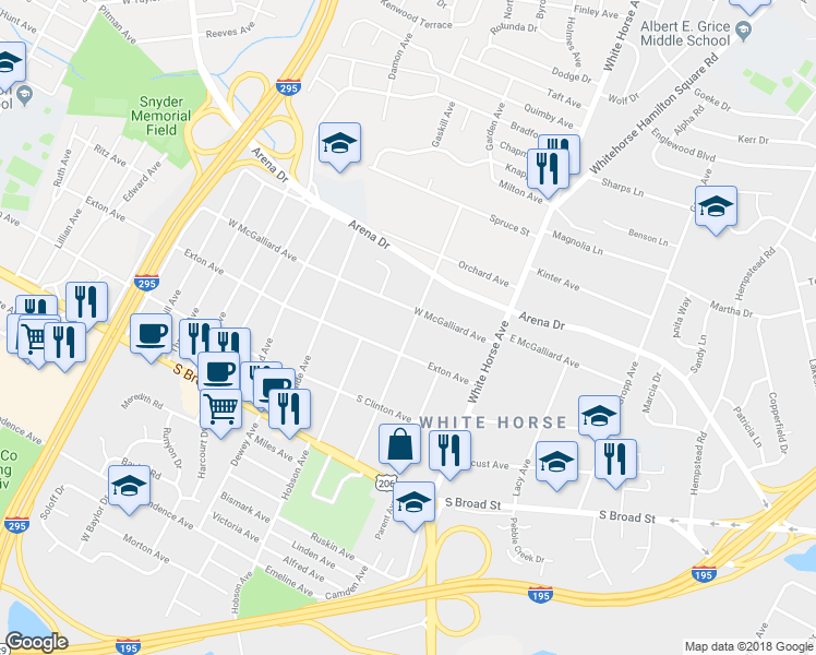 map of restaurants, bars, coffee shops, grocery stores, and more near 235 Colonial Avenue in Trenton