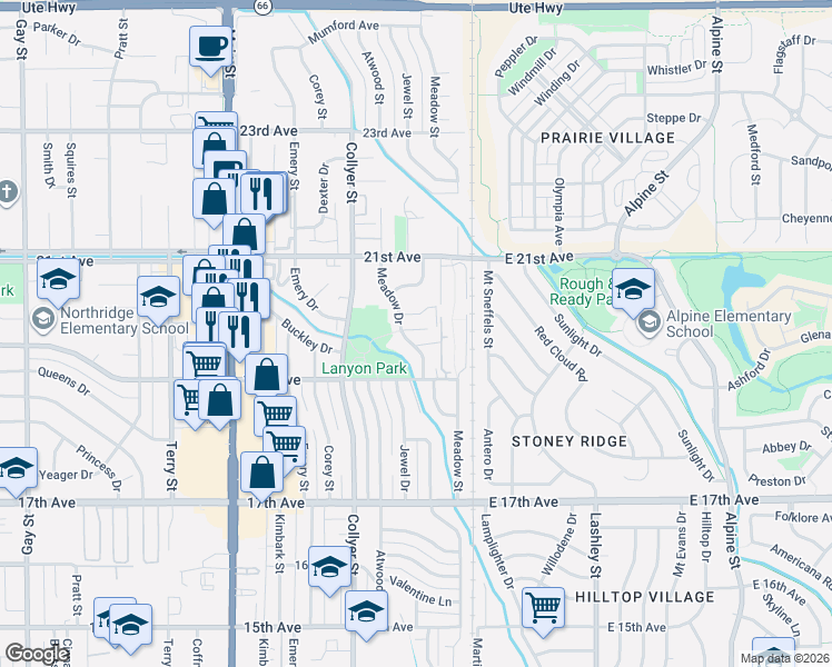 map of restaurants, bars, coffee shops, grocery stores, and more near 1944 Meadow Drive in Longmont