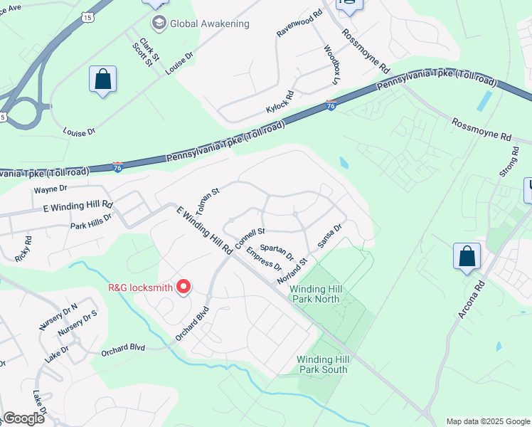 map of restaurants, bars, coffee shops, grocery stores, and more near 1710 Haralson Drive in Mechanicsburg