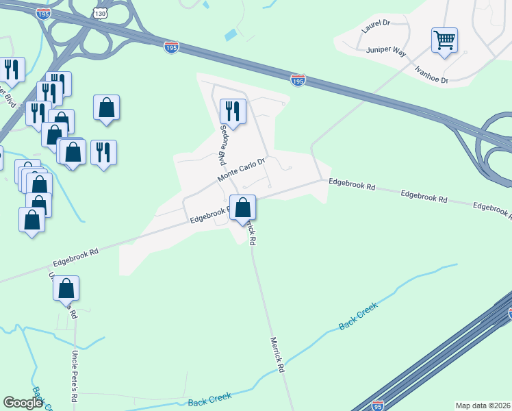 map of restaurants, bars, coffee shops, grocery stores, and more near 11 Sanibel Lane in Robbinsville Township