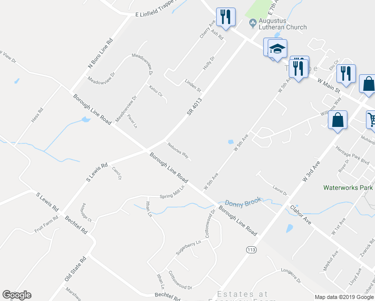 map of restaurants, bars, coffee shops, grocery stores, and more near 325 Neborlea Way in Collegeville