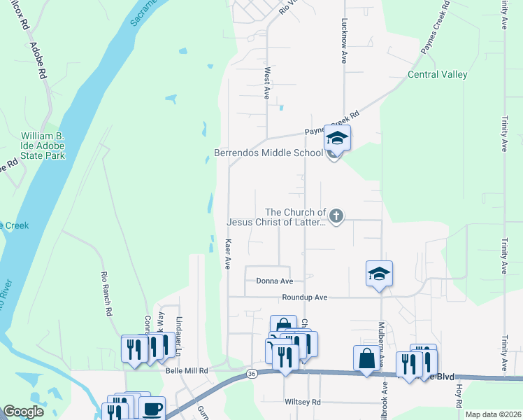 map of restaurants, bars, coffee shops, grocery stores, and more near 440 Berrendos Ave in Red Bluff