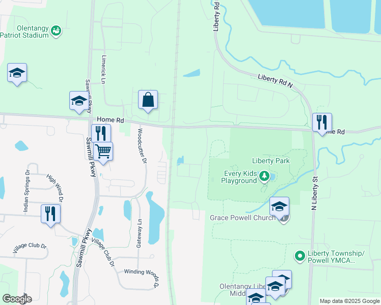 map of restaurants, bars, coffee shops, grocery stores, and more near 3041 Home Road in Powell