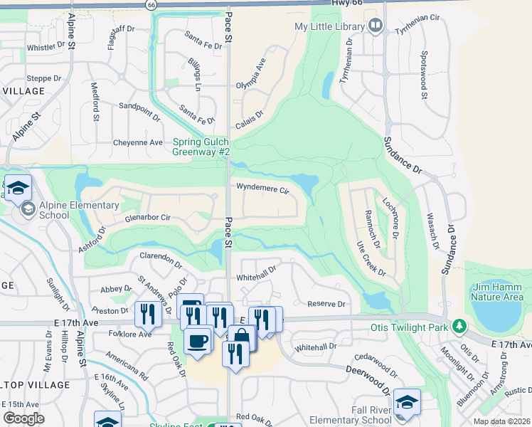 map of restaurants, bars, coffee shops, grocery stores, and more near 2000 Prestwick Court in Longmont