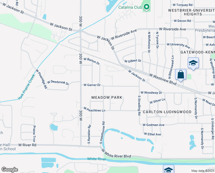 map of restaurants, bars, coffee shops, grocery stores, and more near 4506 West Garver Drive in Muncie