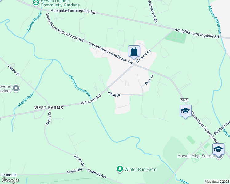 map of restaurants, bars, coffee shops, grocery stores, and more near 1 Ethan Drive in Farmingdale