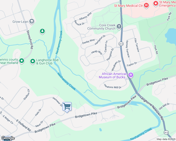 map of restaurants, bars, coffee shops, grocery stores, and more near 6 Shelton Lane in Langhorne