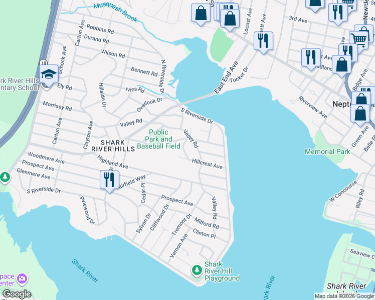 map of restaurants, bars, coffee shops, grocery stores, and more near 3 Summit Road in Neptune City