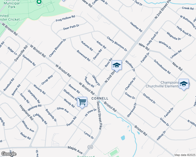 map of restaurants, bars, coffee shops, grocery stores, and more near 35 Upland Drive in Churchville