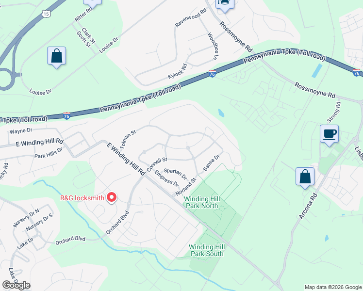 map of restaurants, bars, coffee shops, grocery stores, and more near 1680 Haralson Drive in Mechanicsburg
